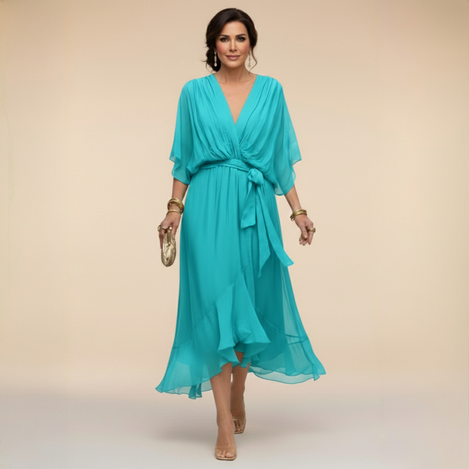 Monica™ | Elegantna Chiffon obleka z V-izrezom