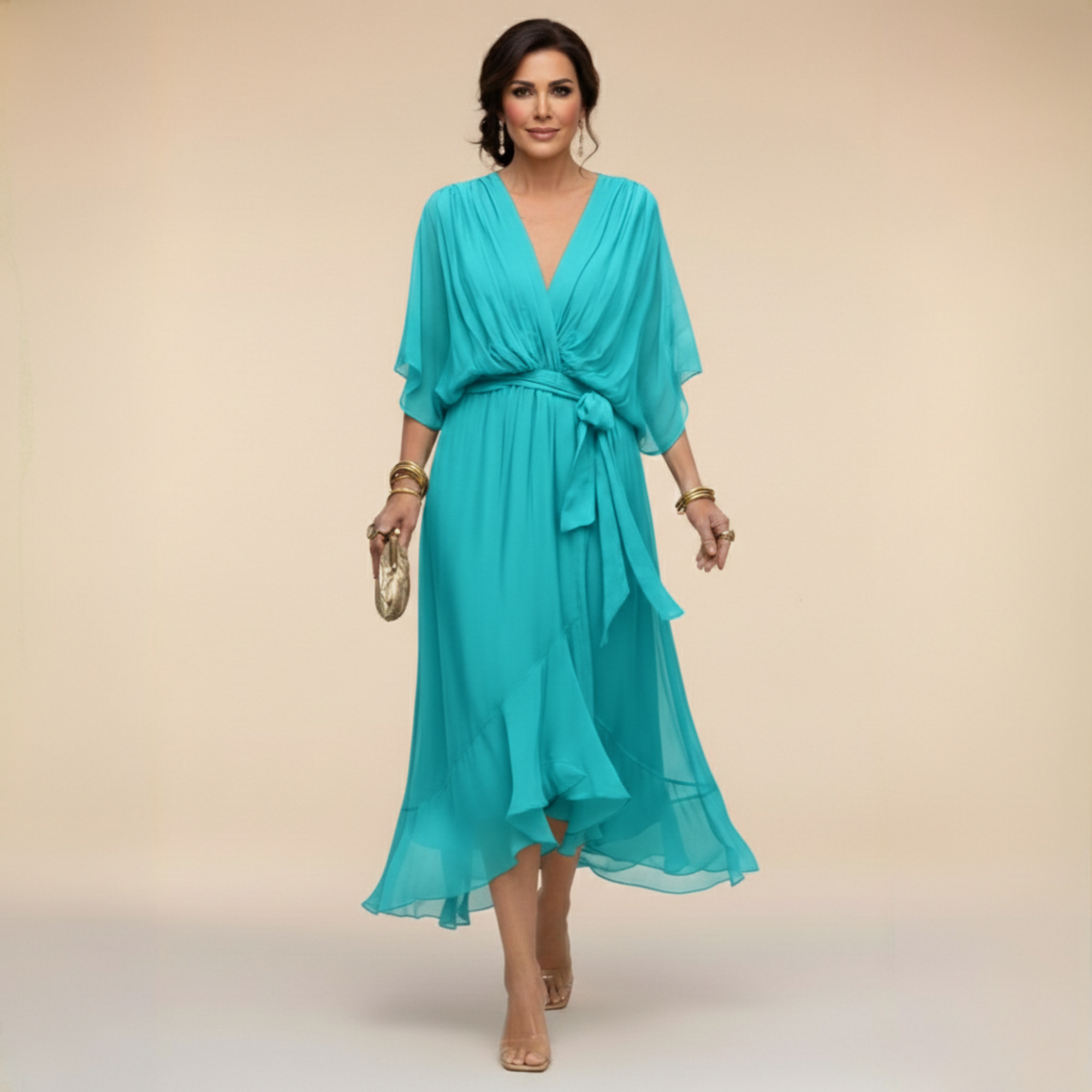 Monica™ | Elegantna Chiffon obleka z V-izrezom