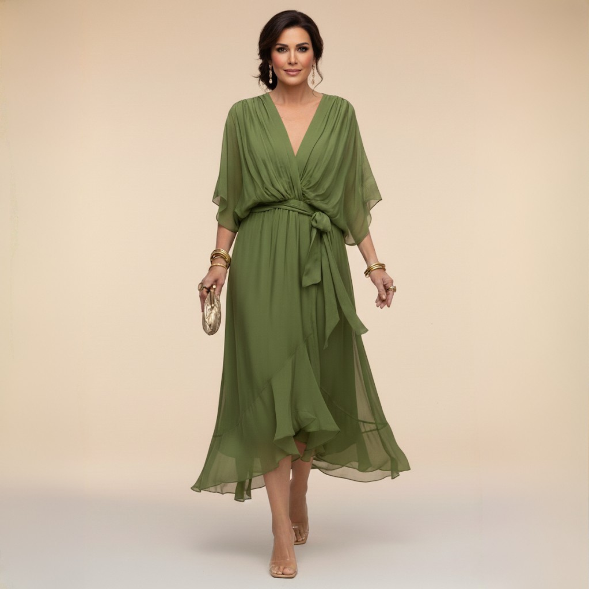 Monica™ | Elegantna Chiffon obleka z V-izrezom