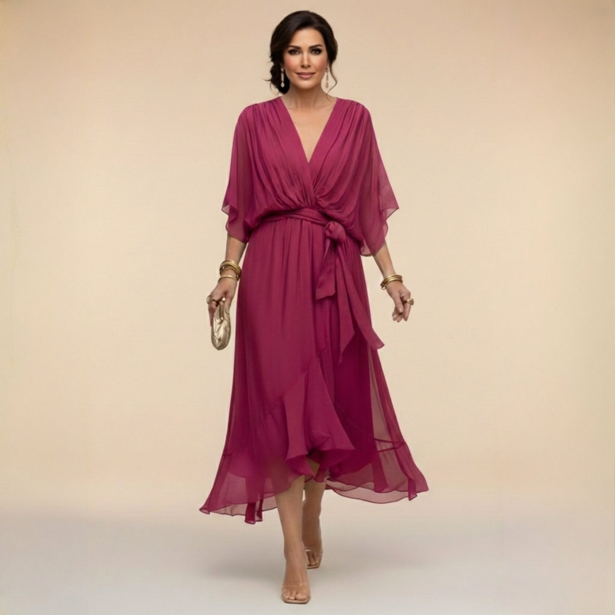 Monica™ | Elegantna Chiffon obleka z V-izrezom