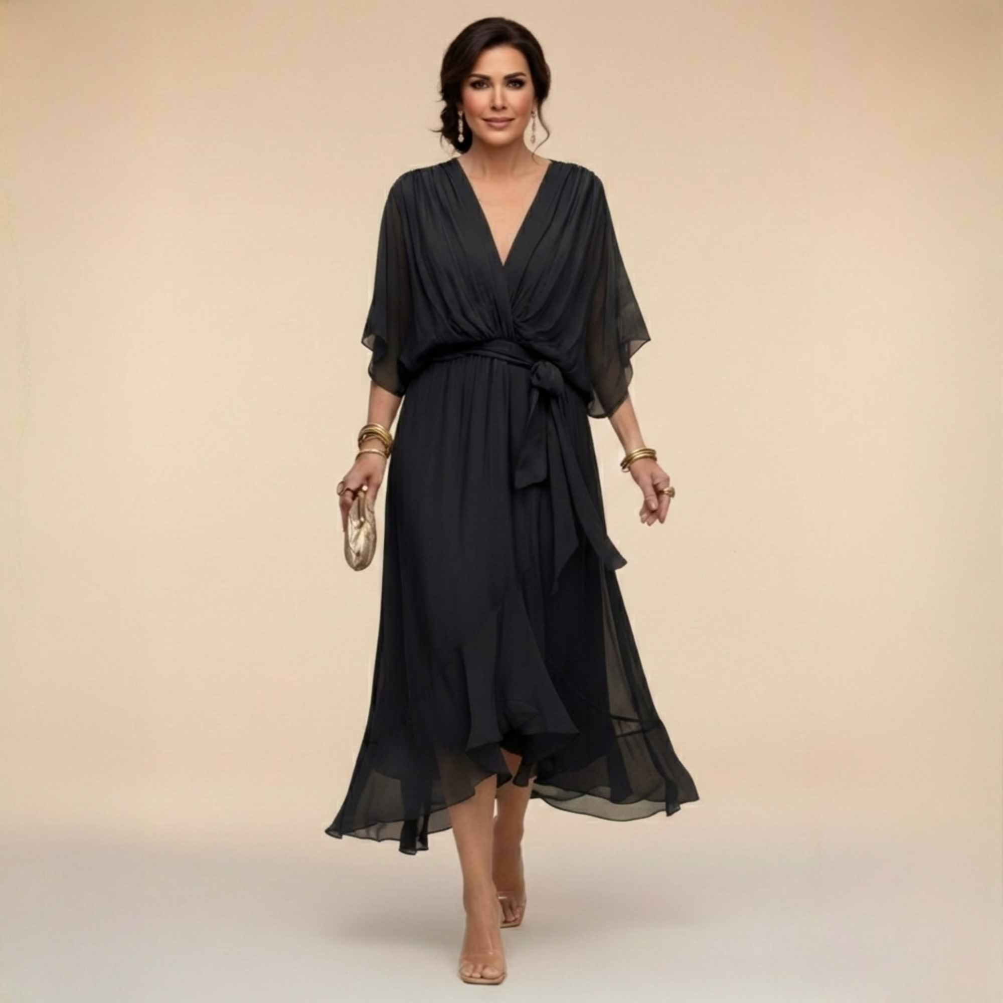 Monica™ | Elegantna Chiffon obleka z V-izrezom