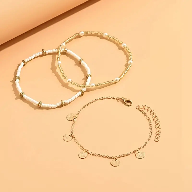 Obalni čar 3-delni slojeviti anklet set | Zlato
