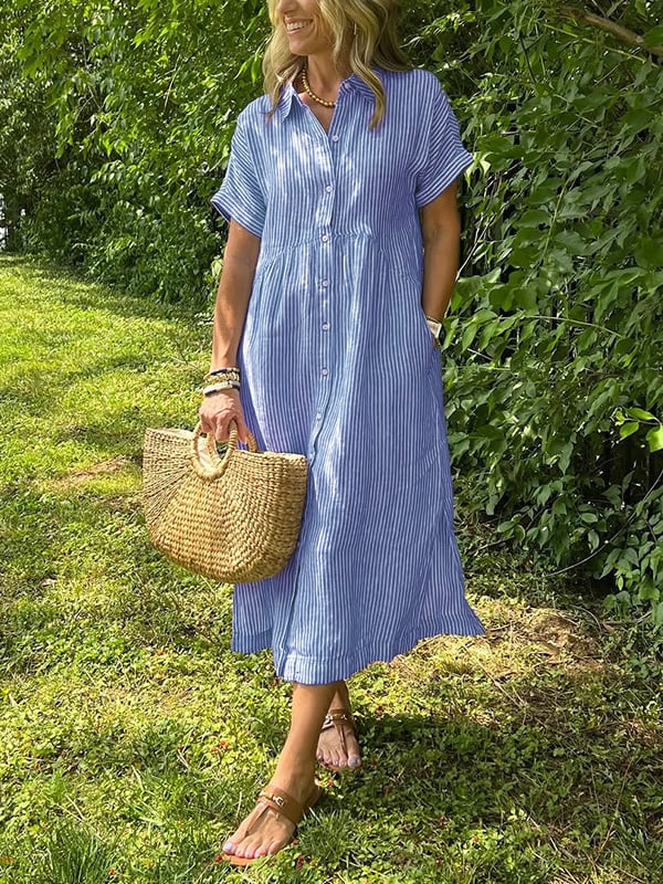 Ishka™ | Črtasta Obleka Chemise