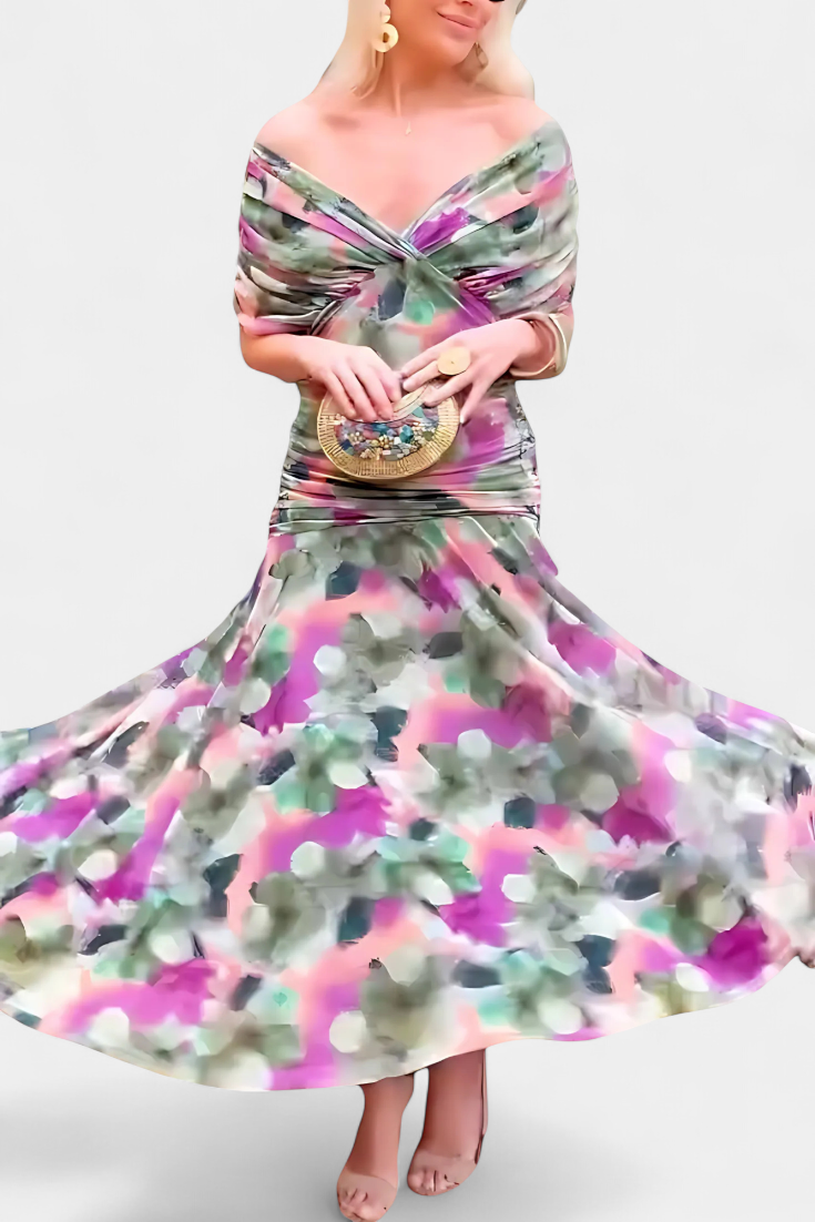 Florendra™ | Dolga cvetna obleka s V-izrezom