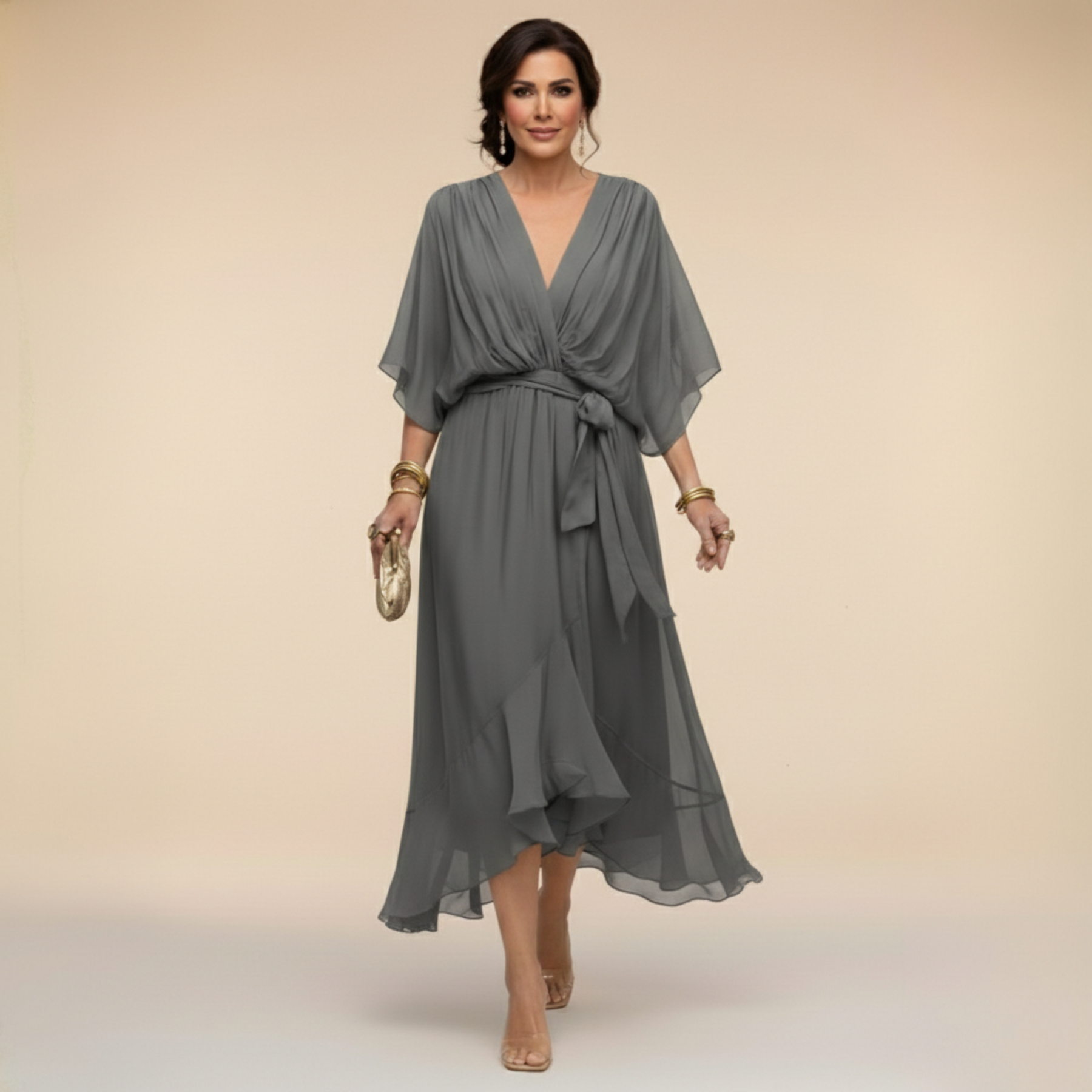Monica™ | Elegantna Chiffon obleka z V-izrezom