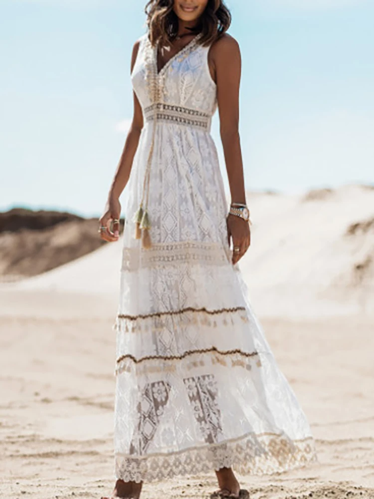 Emerson - Boho obleka z resicami in nastavljivo vrvico