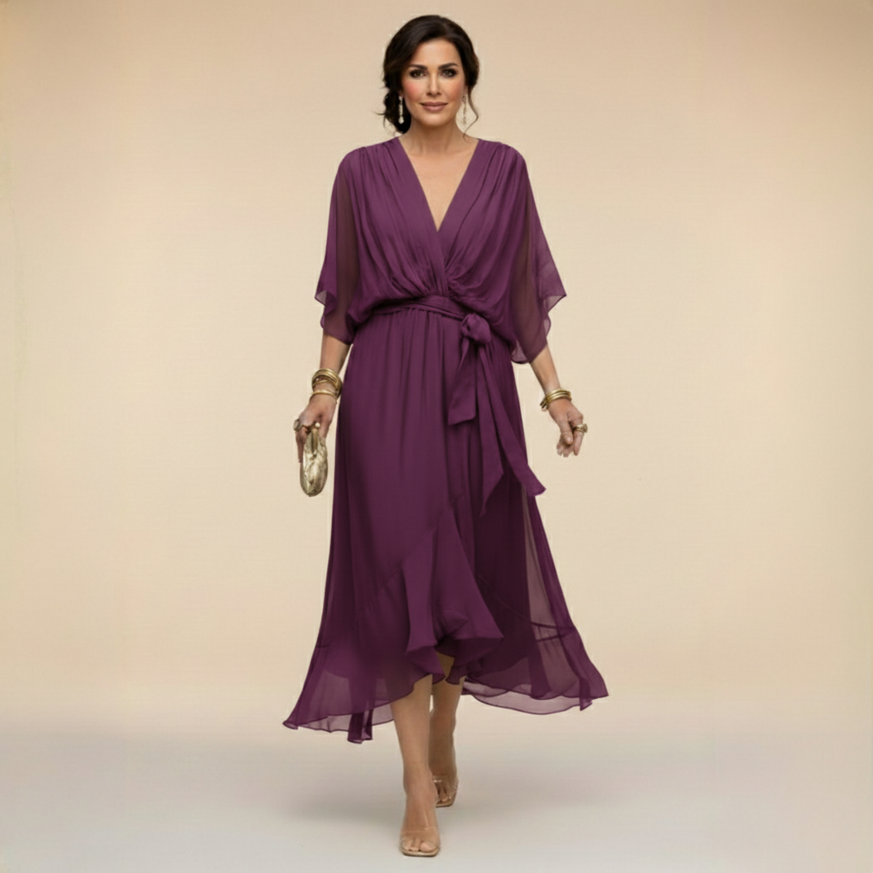 Monica™ | Elegantna Chiffon obleka z V-izrezom
