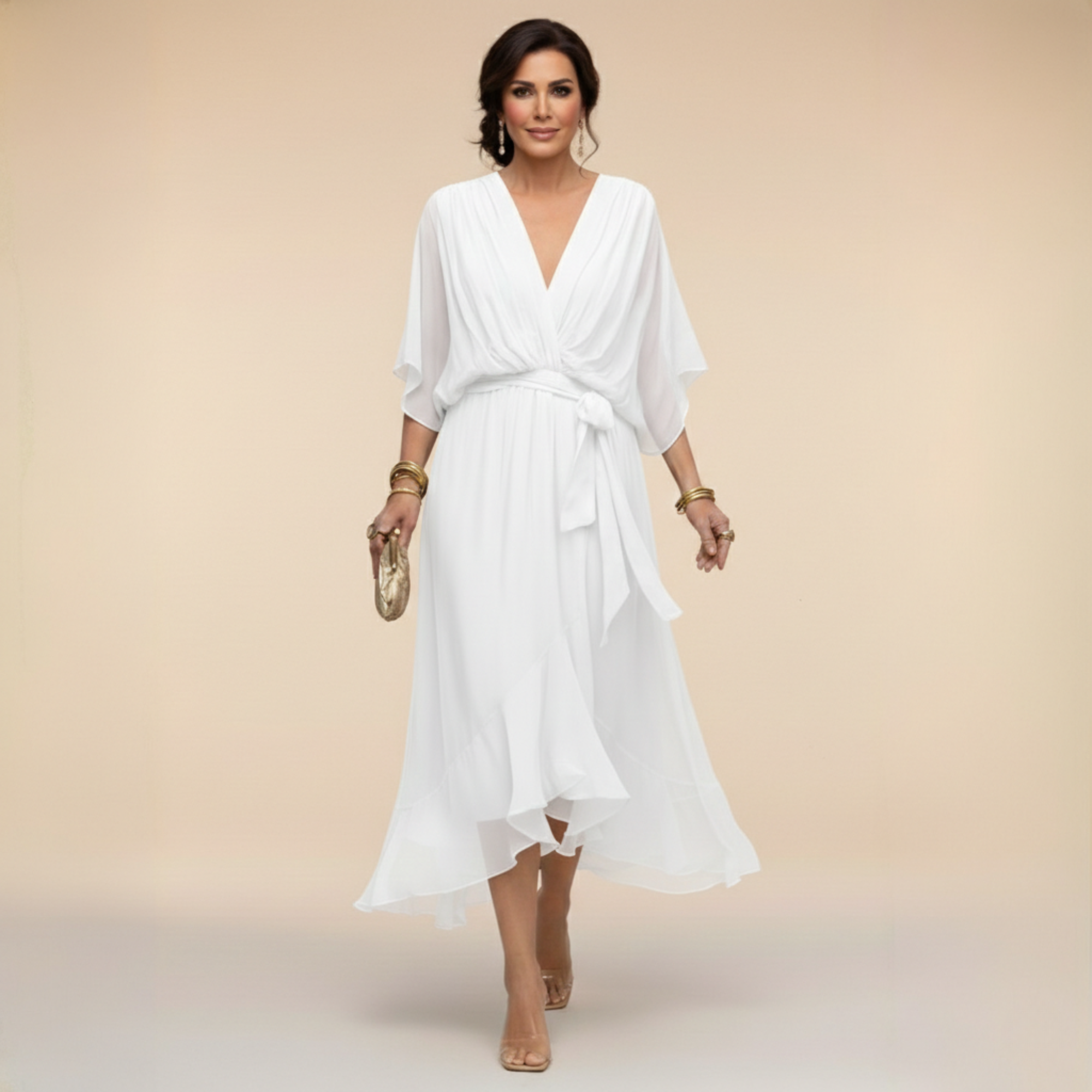 Monica™ | Elegantna Chiffon obleka z V-izrezom