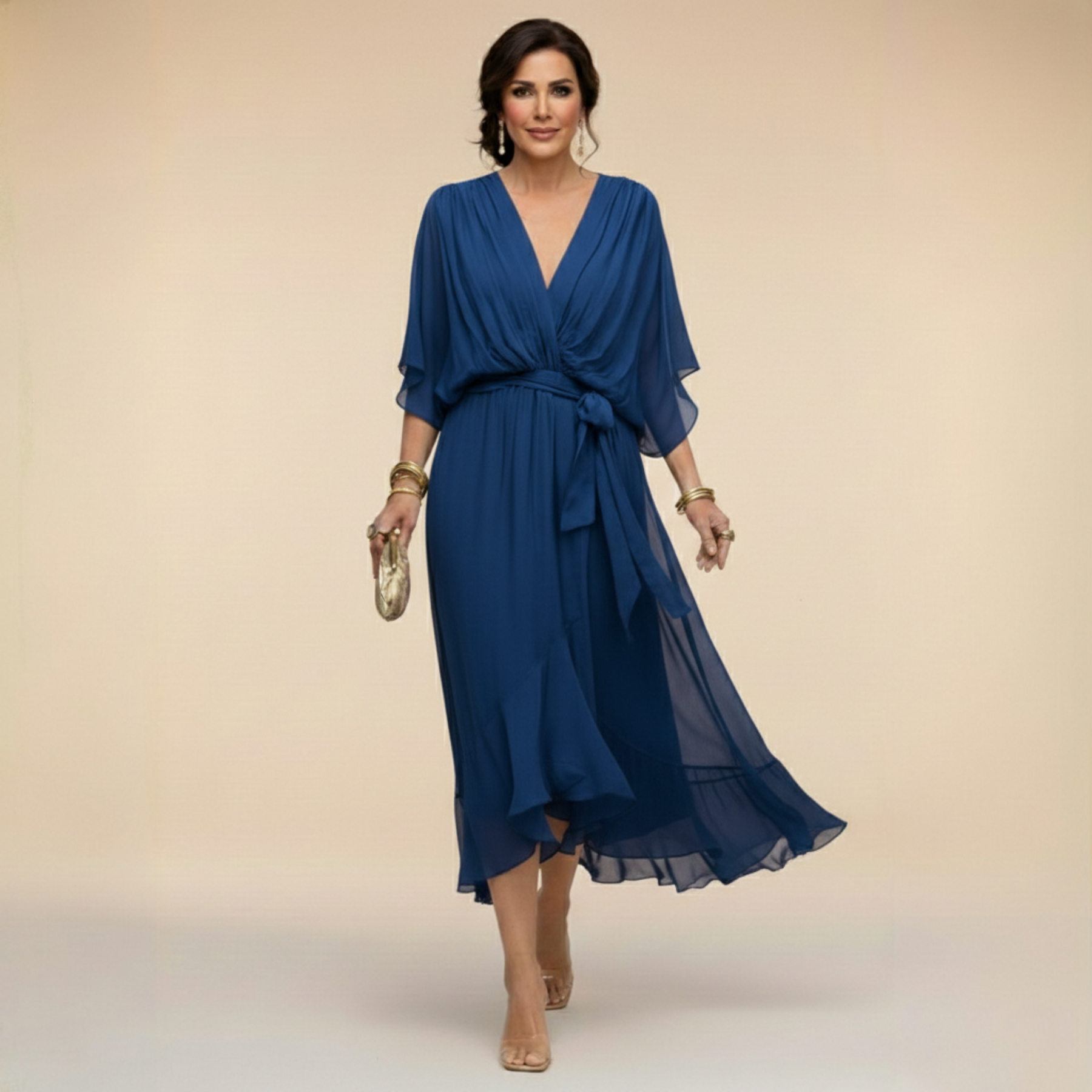 Monica™ | Elegantna Chiffon obleka z V-izrezom