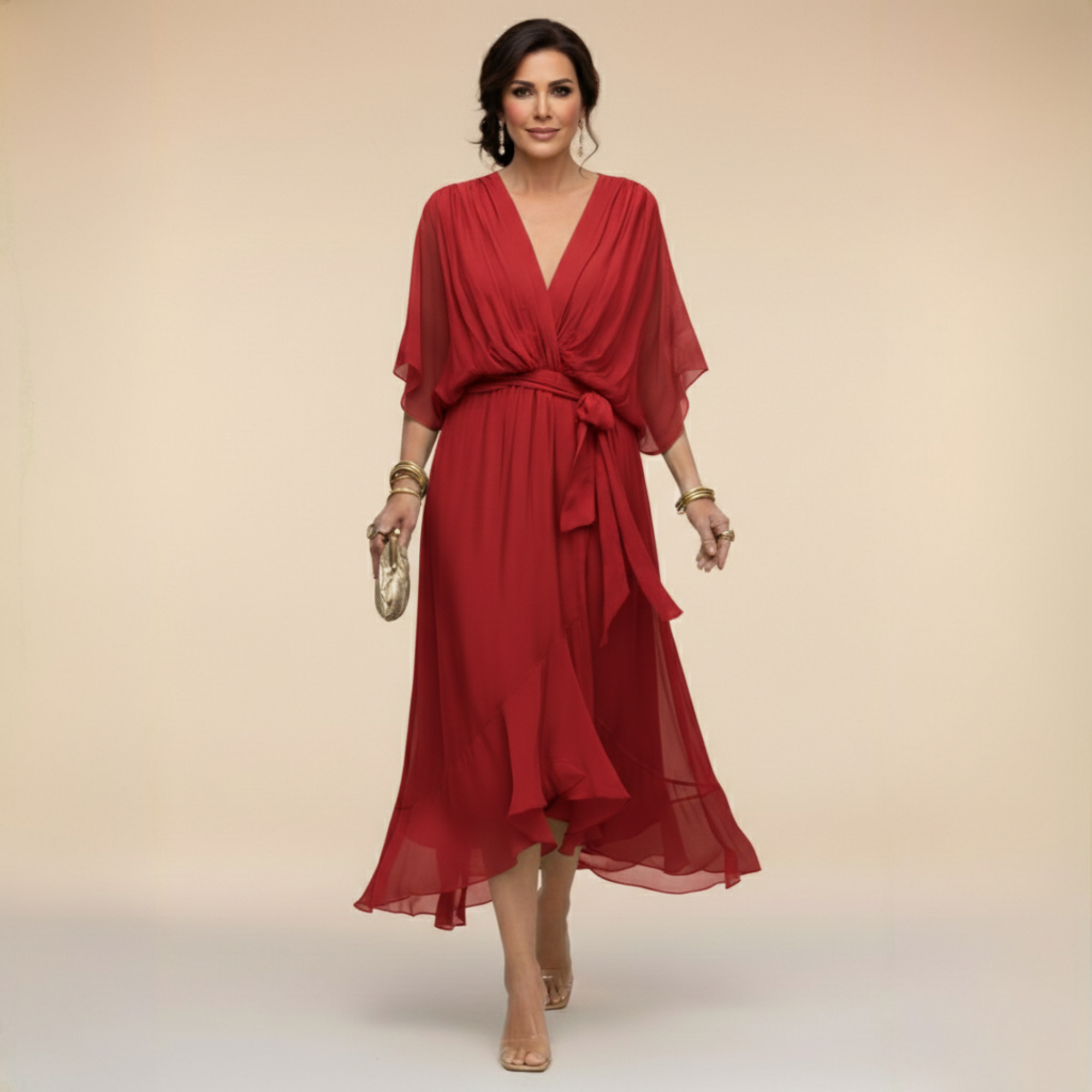 Monica™ | Elegantna Chiffon obleka z V-izrezom