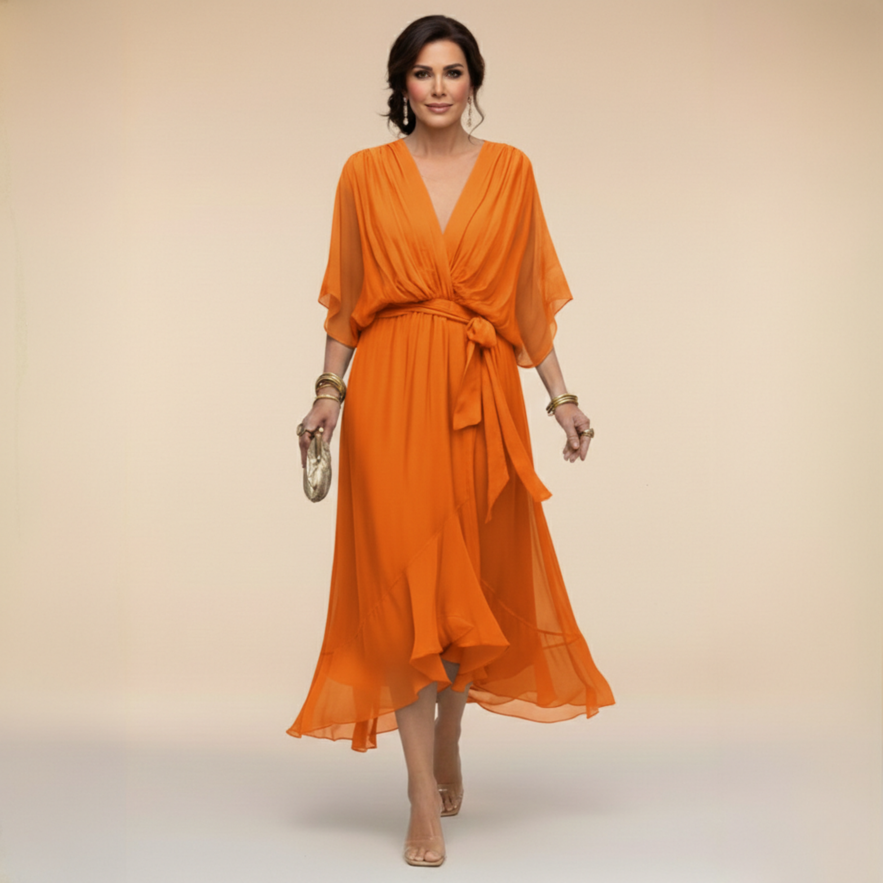 Monica™ | Elegantna Chiffon obleka z V-izrezom