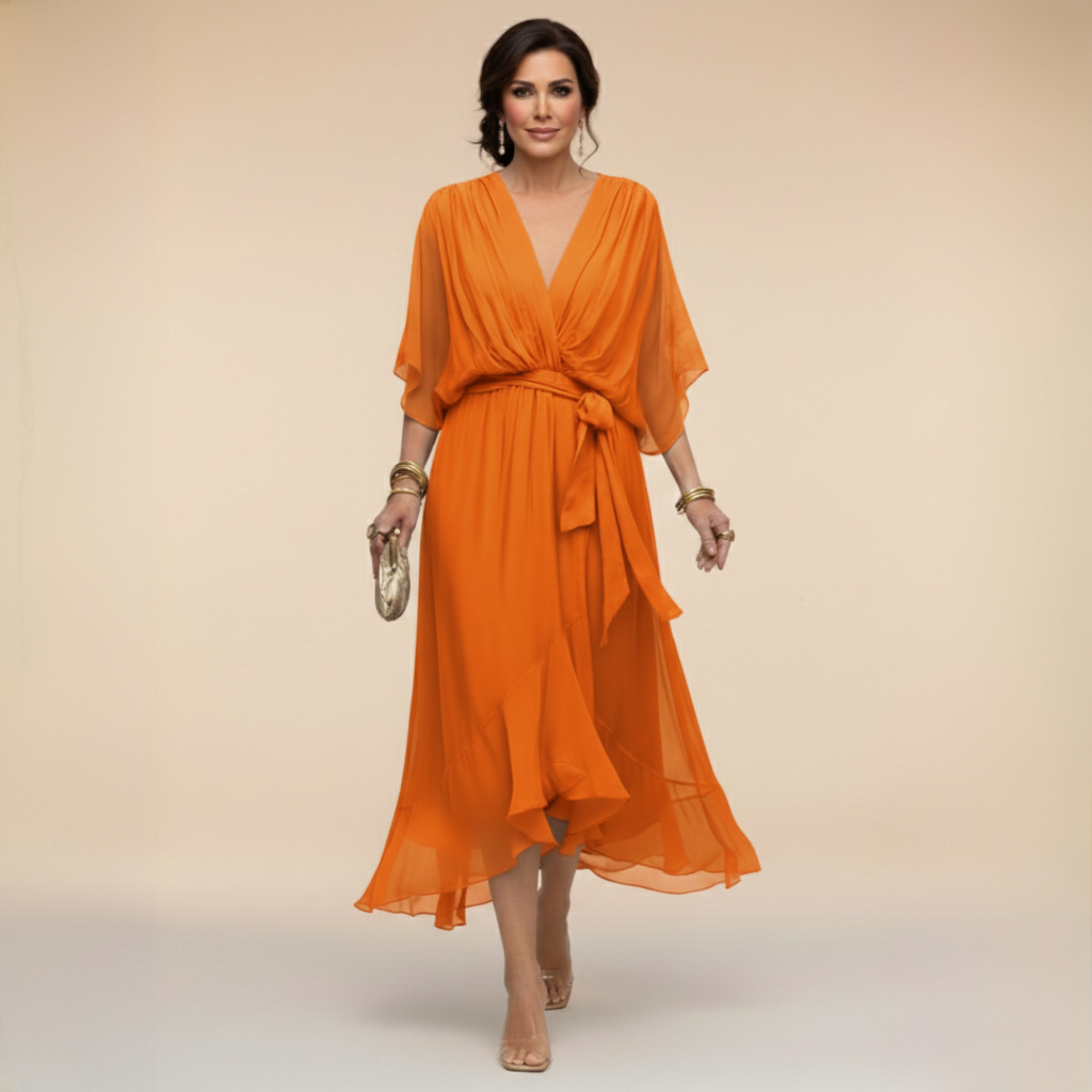 Monica™ | Elegantna Chiffon obleka z V-izrezom