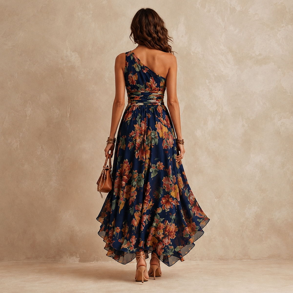 Celeste | Maxi obleka z enim ramenom in cvetličnim vzorcem