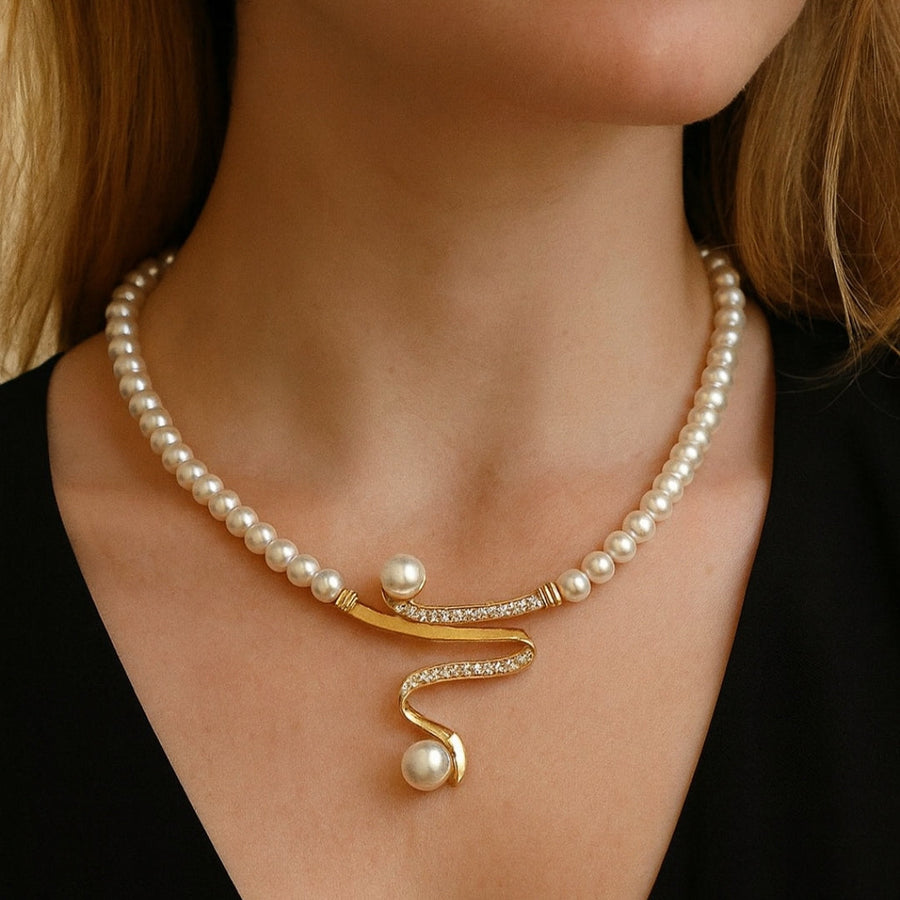 Naravni biserni ogrlica + uhan set