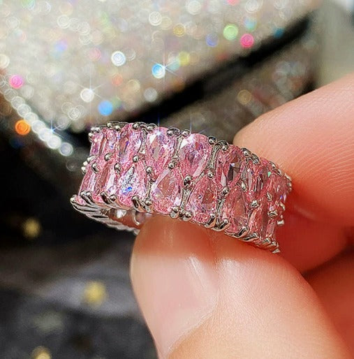 Eleganten Rožnati Padec Prstan