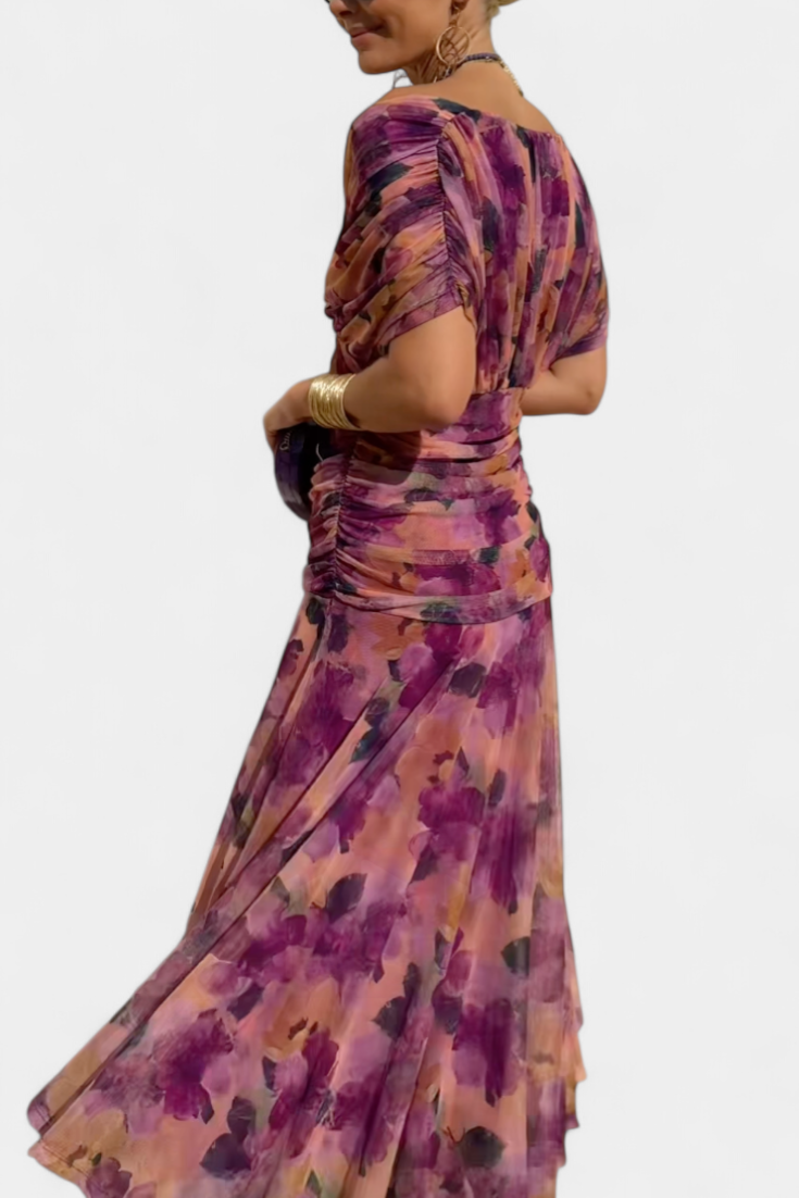 Florendra™ | Dolga cvetna obleka s V-izrezom