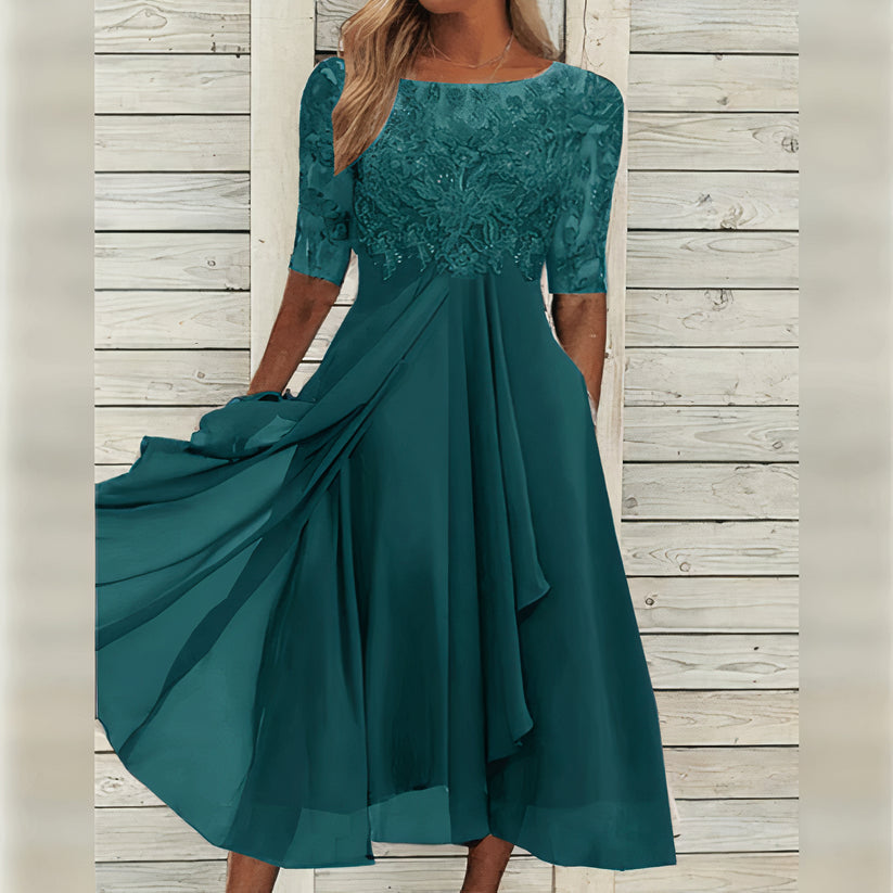 Harper™ | Elegantna midi obleka iz čipke