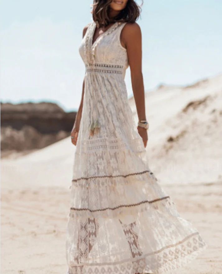 Emerson - Boho obleka z resicami in nastavljivo vrvico