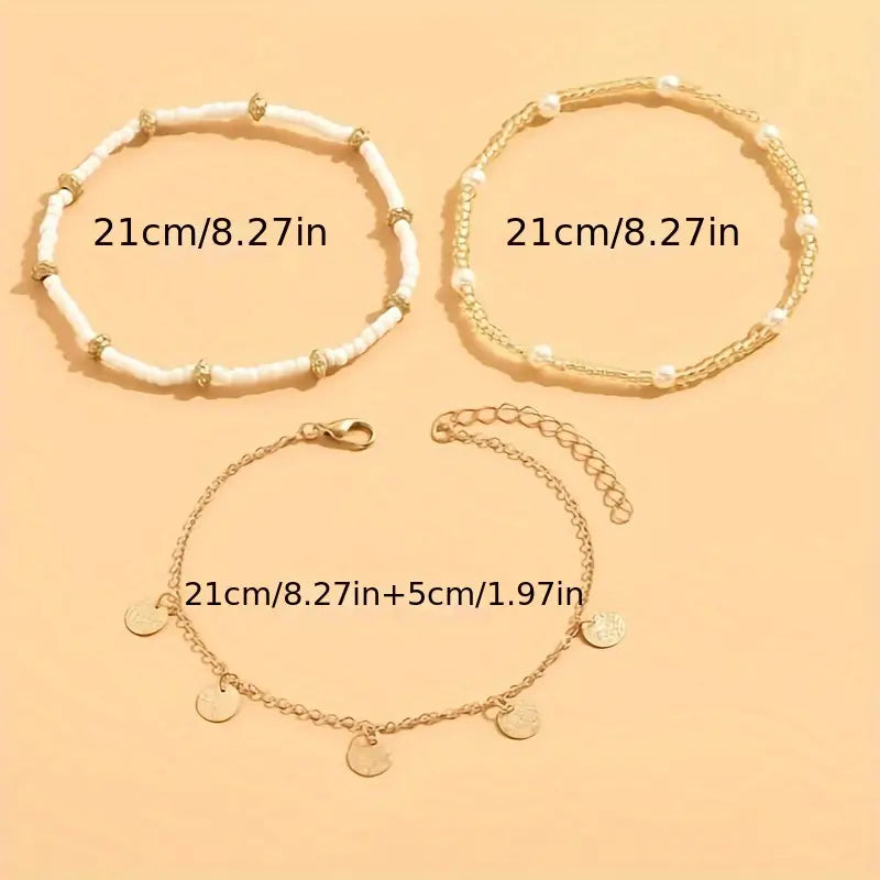 Obalni čar 3-delni slojeviti anklet set | Zlato
