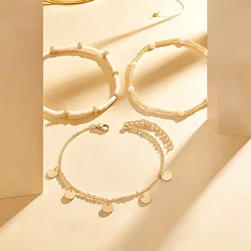 Obalni čar 3-delni slojeviti anklet set | Zlato