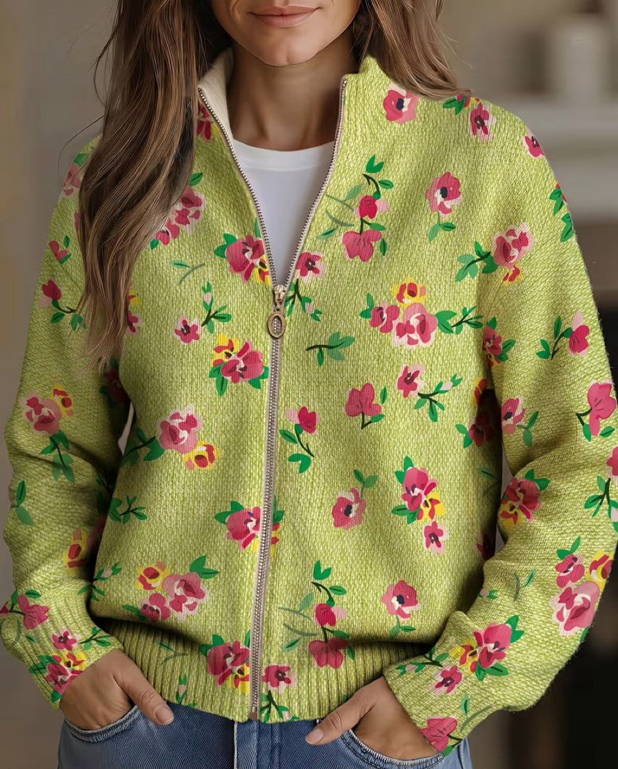 Constance™ | Rožnato cvetlično limonino zadrgo cardigan