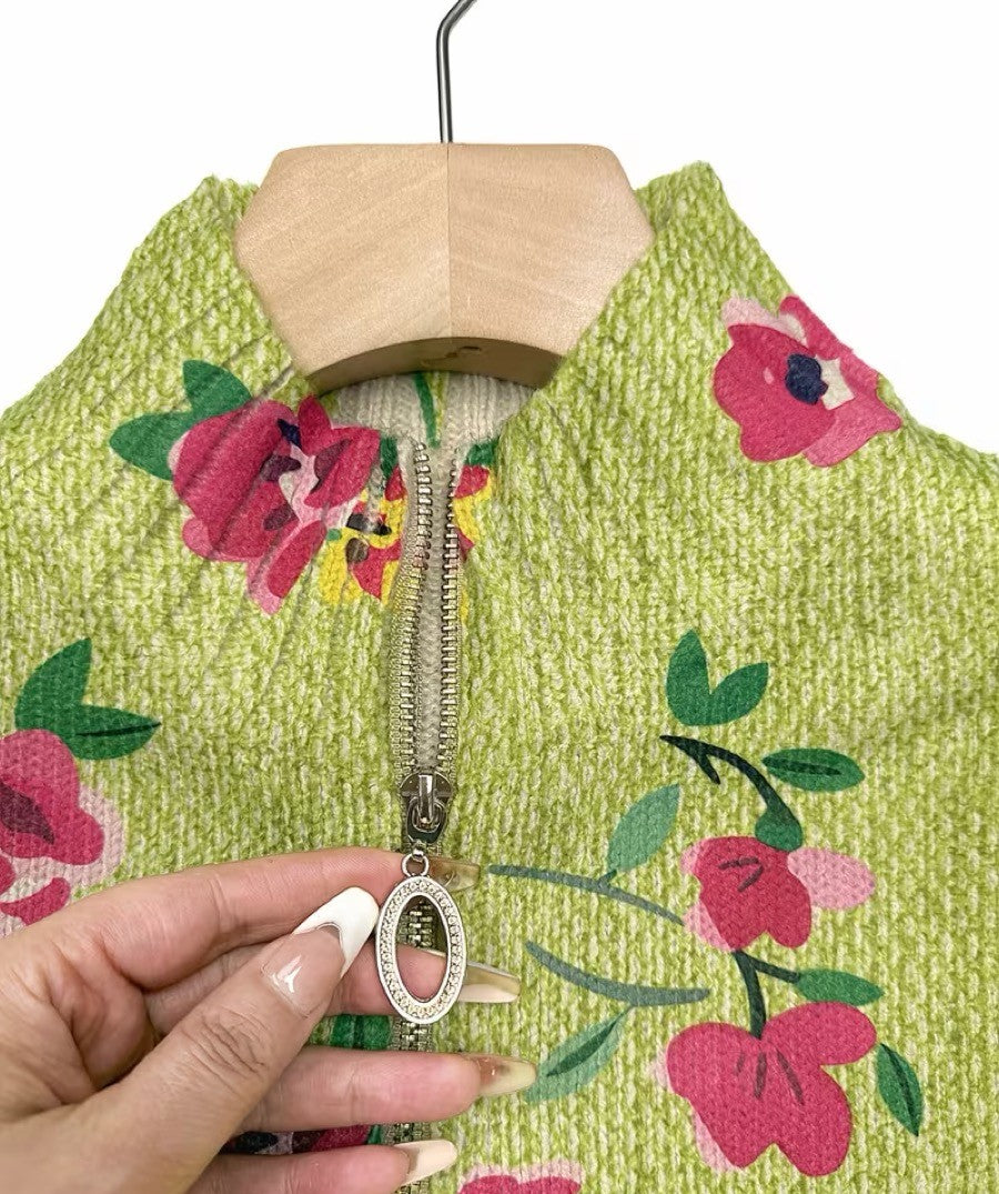 Constance™ | Rožnato cvetlično limonino zadrgo cardigan