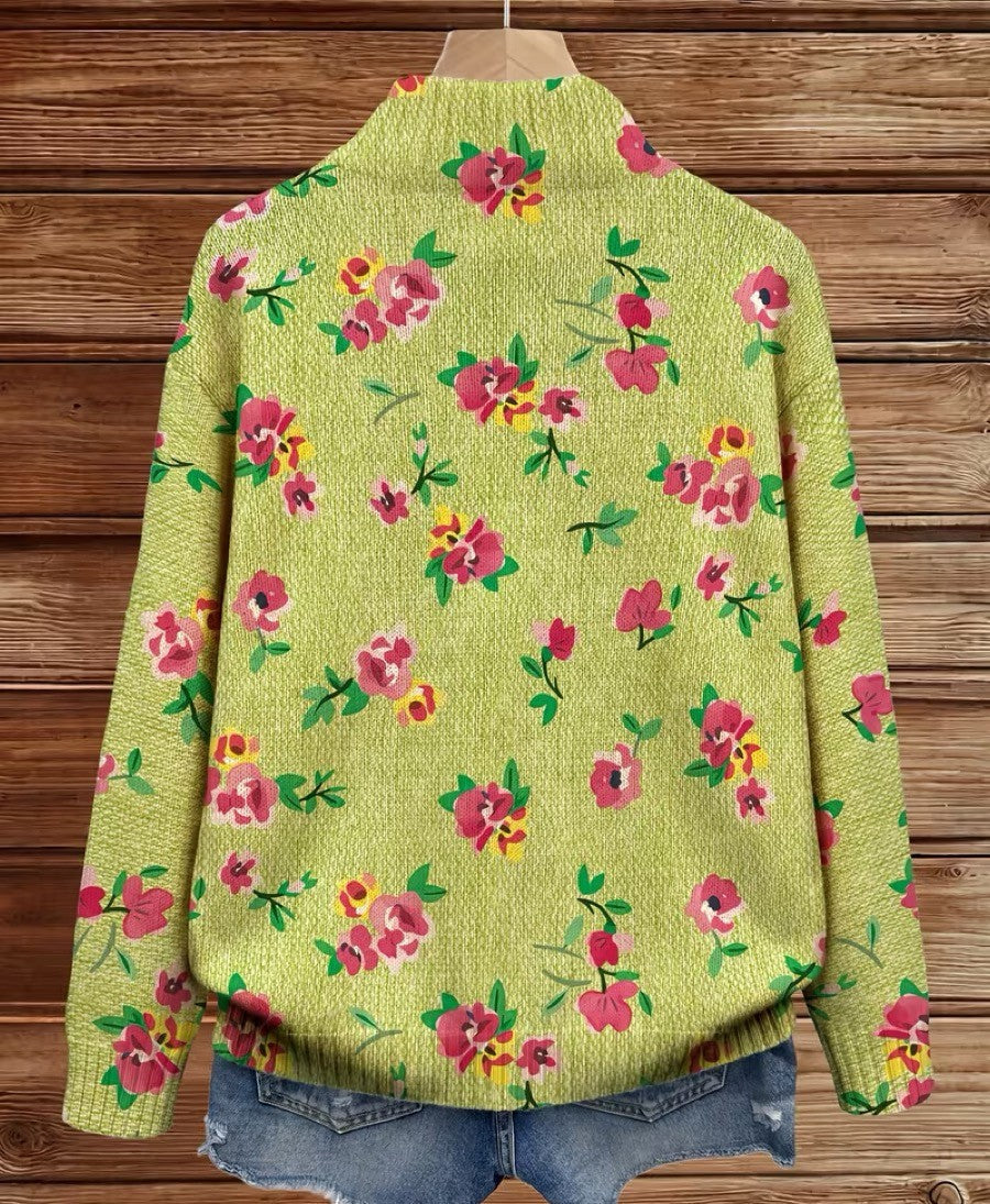 Constance™ | Rožnato cvetlično limonino zadrgo cardigan