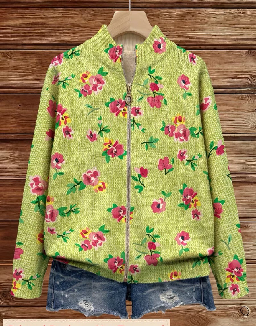 Constance™ | Rožnato cvetlično limonino zadrgo cardigan