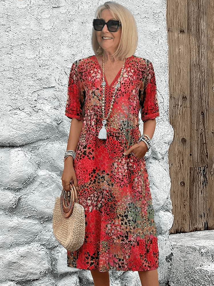 Elaisa | Elegantna Midi Cvetlična Obleka
