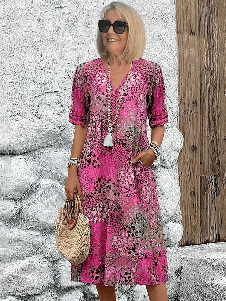 Elaisa | Elegantna Midi Cvetlična Obleka
