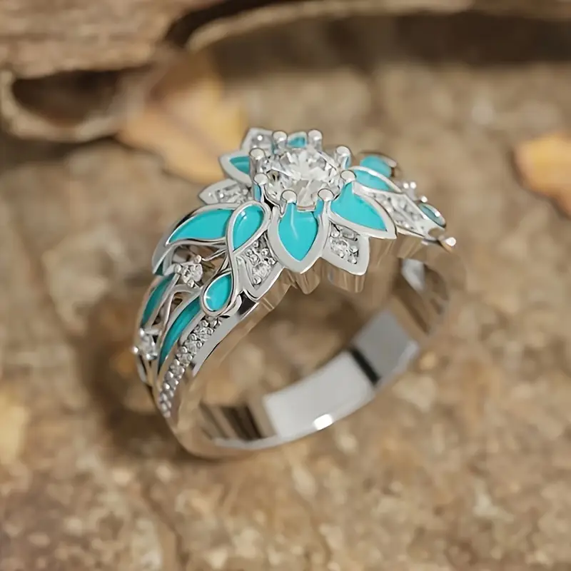 Sveta Turquoise Cvetna Kristalna Prstan