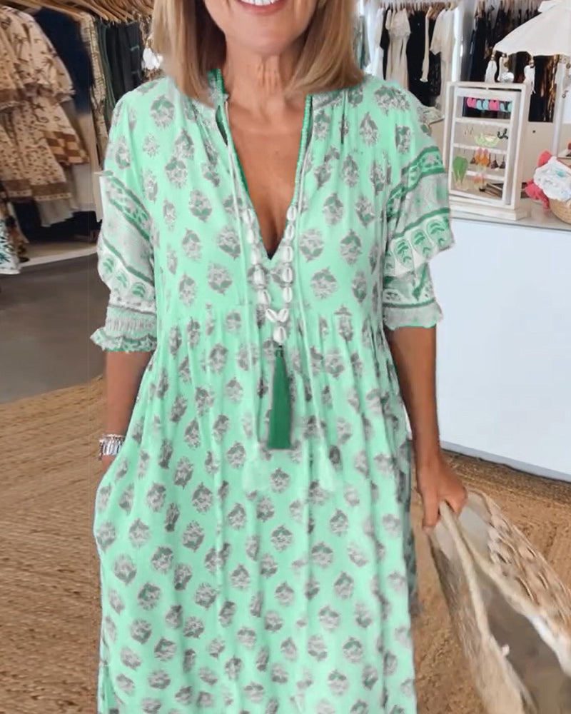 Peyton – Bohemian obleka z dolgimi rokavi in svetilkami
