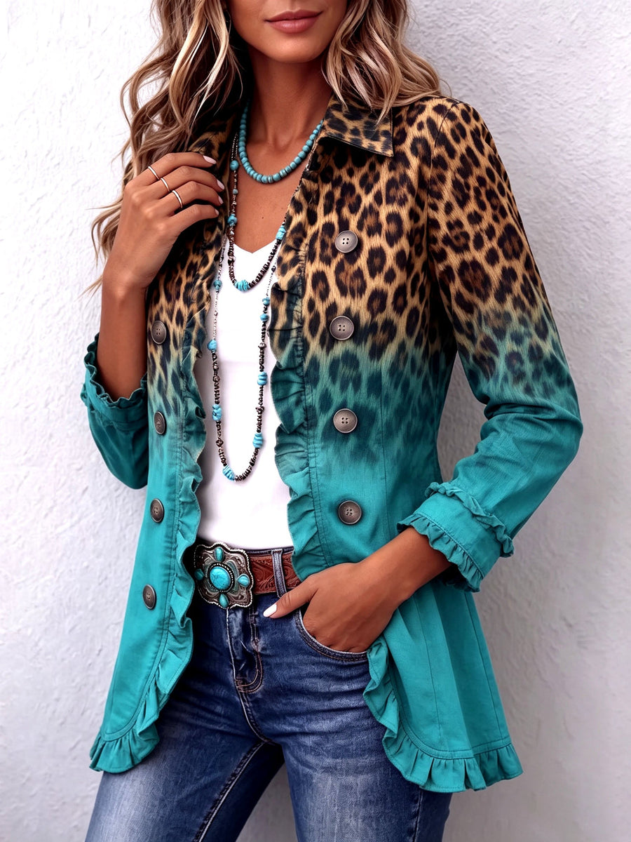 Brianna – Blazer z gradientnim leopardjim vzorcem in volančki