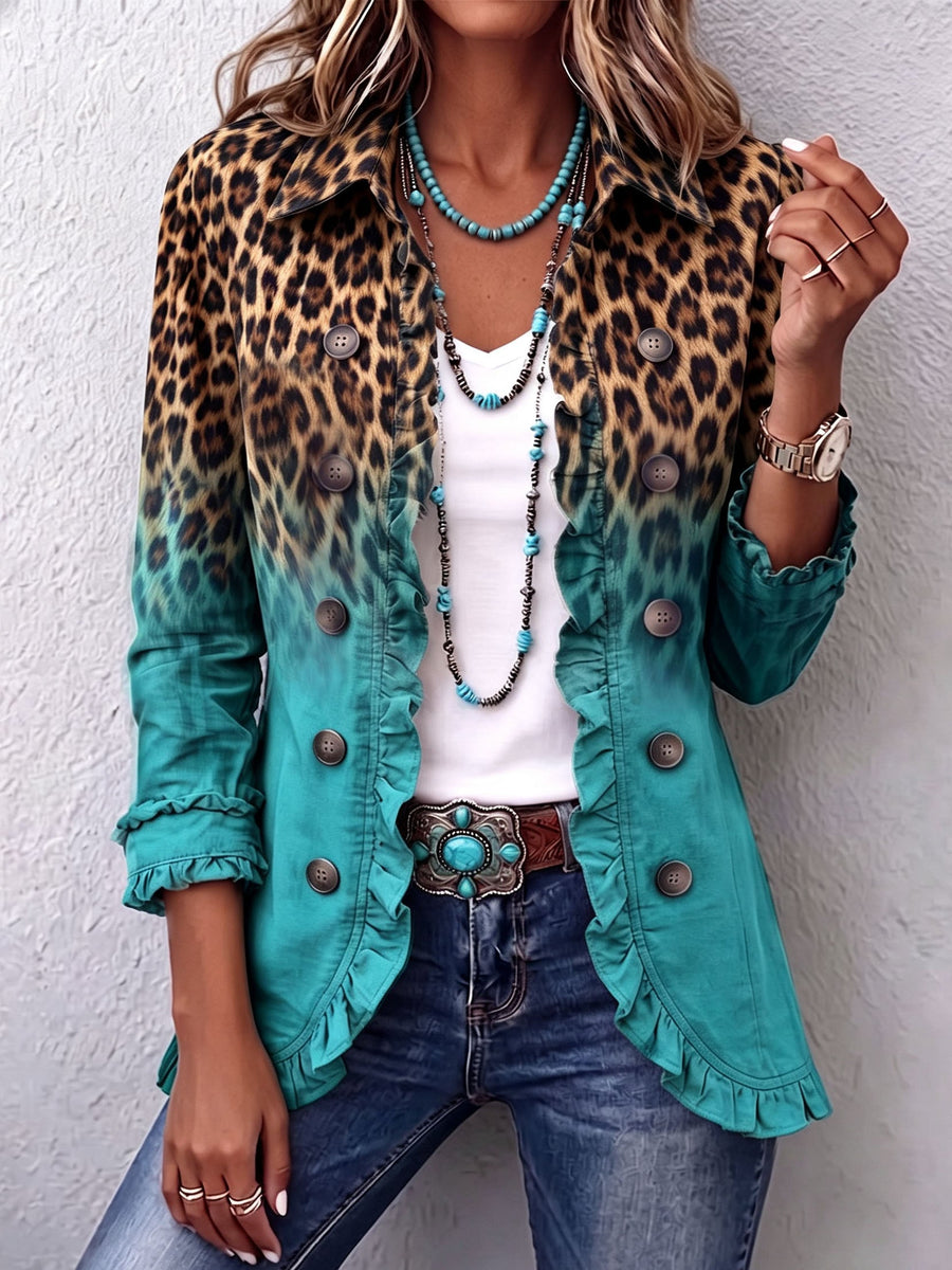 Brianna – Blazer z gradientnim leopardjim vzorcem in volančki