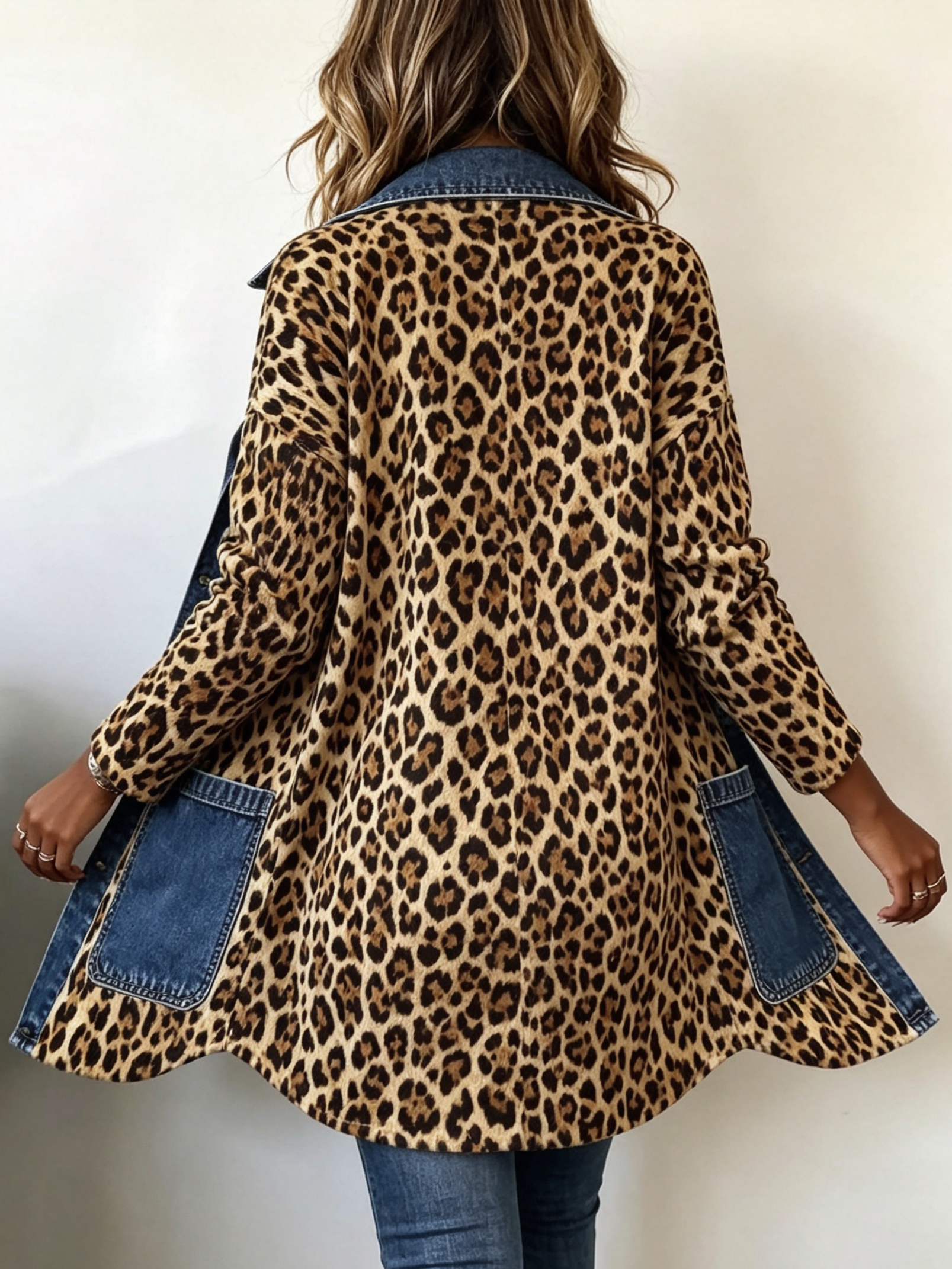 Liana – Dolga jakna iz jeansa s leopardjim vzorcem